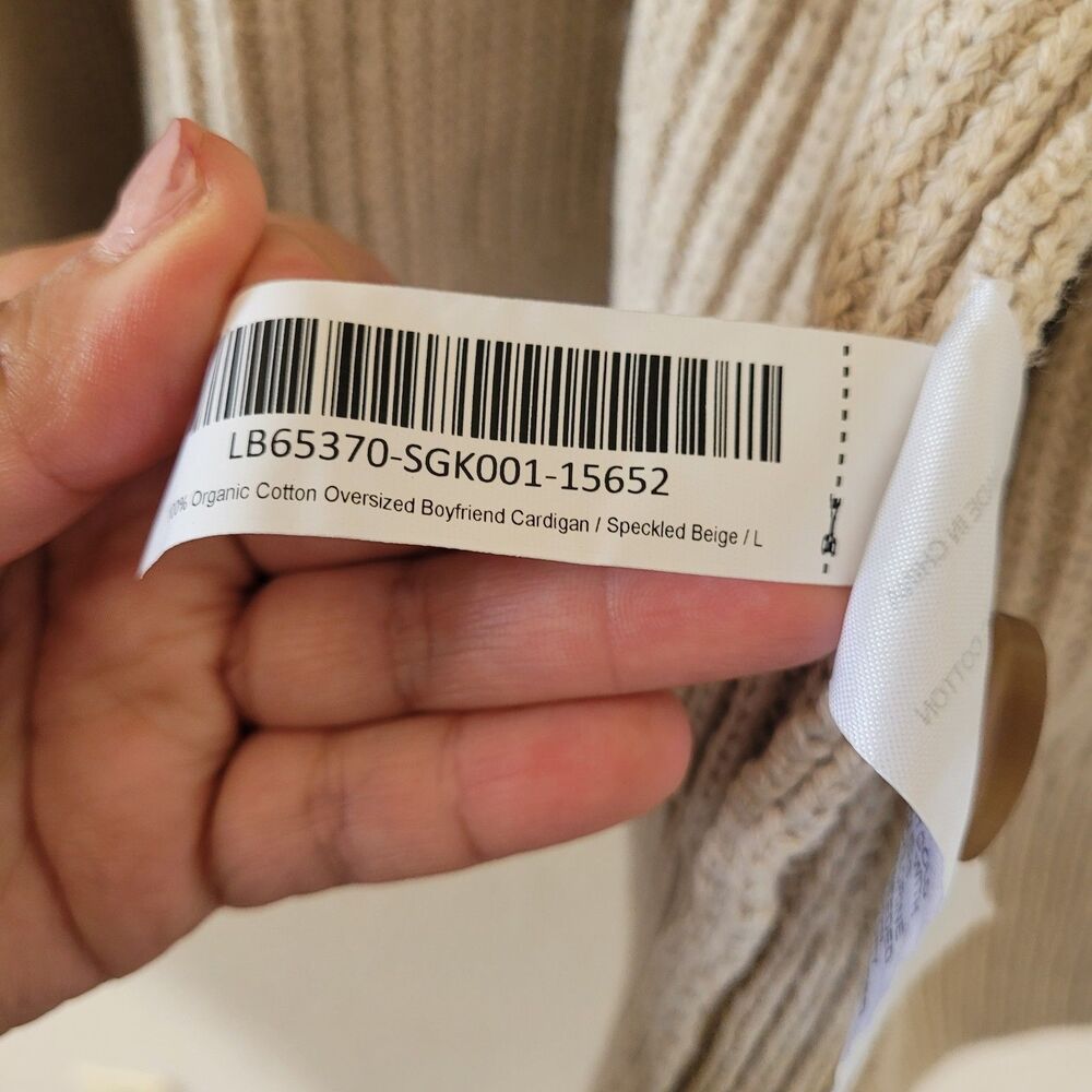 Quince Women 100% Organic Cotton Boyfriend Cardigan Large Oversize Beige Ribbed - Picture 3 of 5